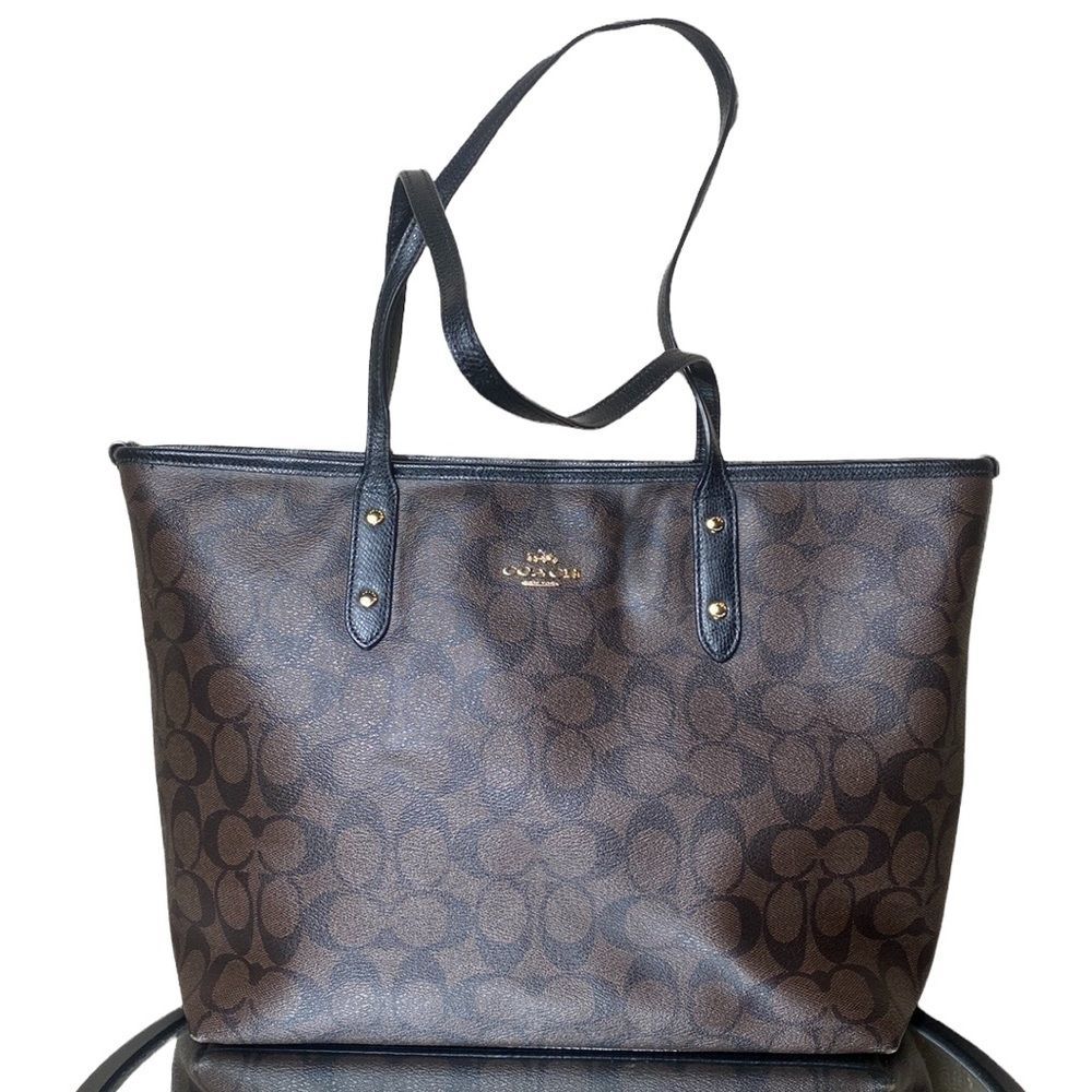 Coach purse brown/black signature C tote bag hard shell